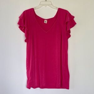 Sew In Love Fuchsia Ruffle Sleeve V-Neck Top
